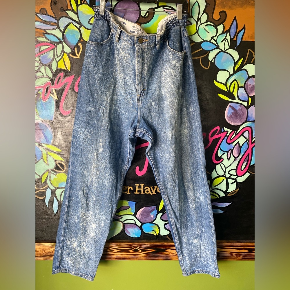 Riders Blue upcycled acid wash baggy jeans size 16P Vintage Womens